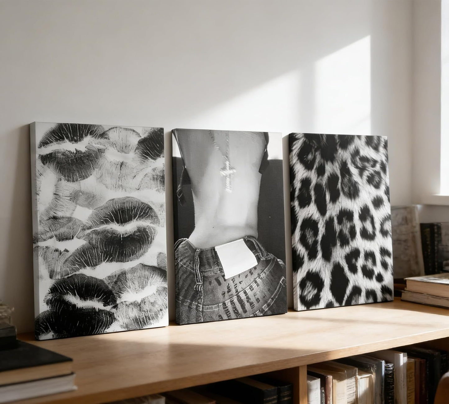 SHASHWAT 3 piezas de arte de pared de lienzo de guepardo blanco y n...