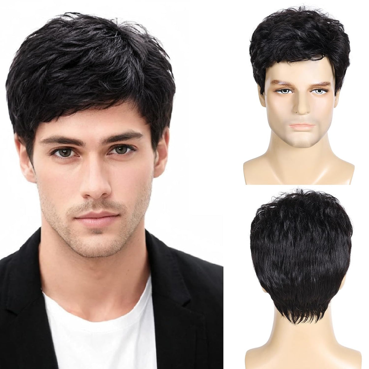 DDHAIR Peluca para hombre, pelucas cortas negras para hombres, pelu...