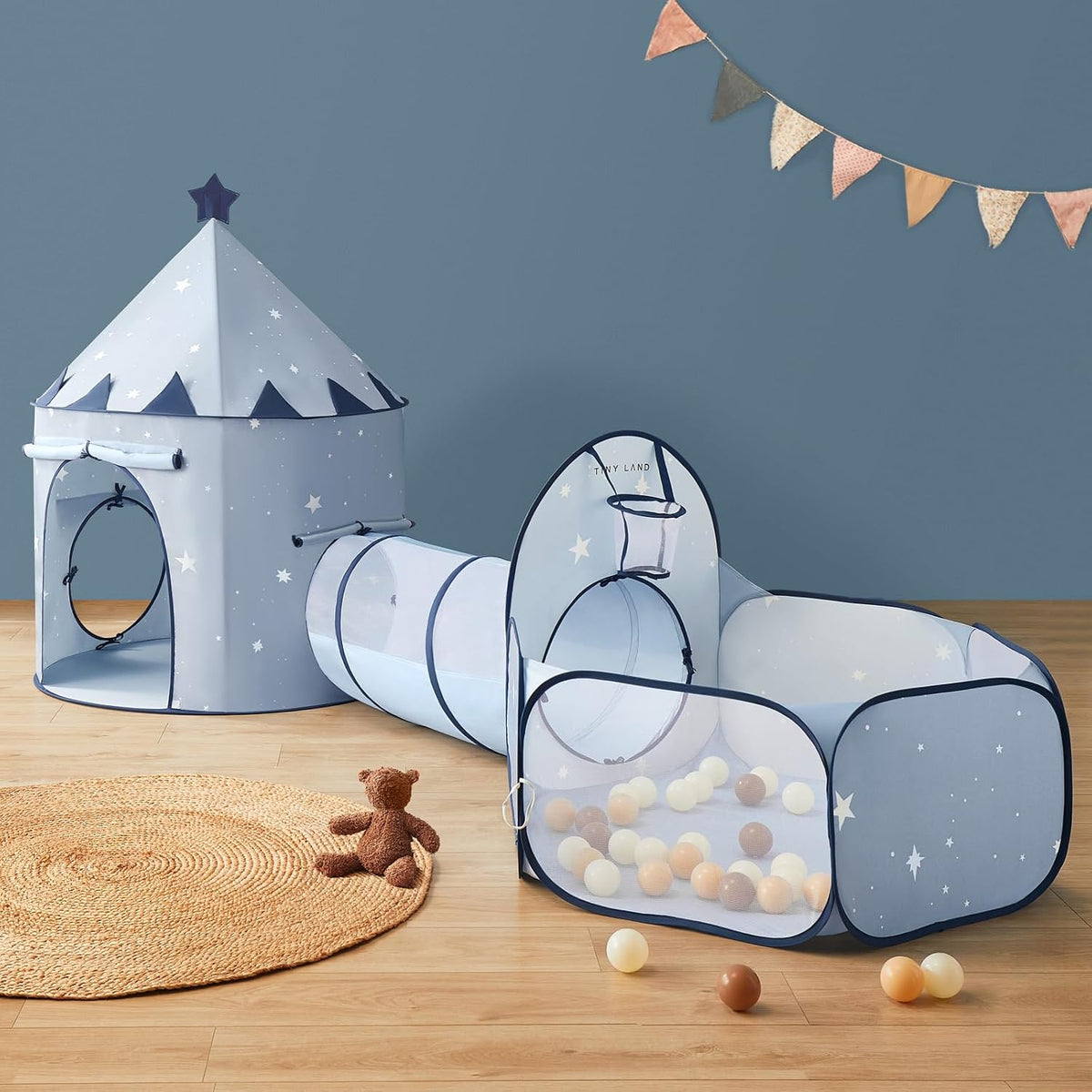 Tiny Land Túnel de bebé 3 en 1 para niños pequeños con piscina de p...