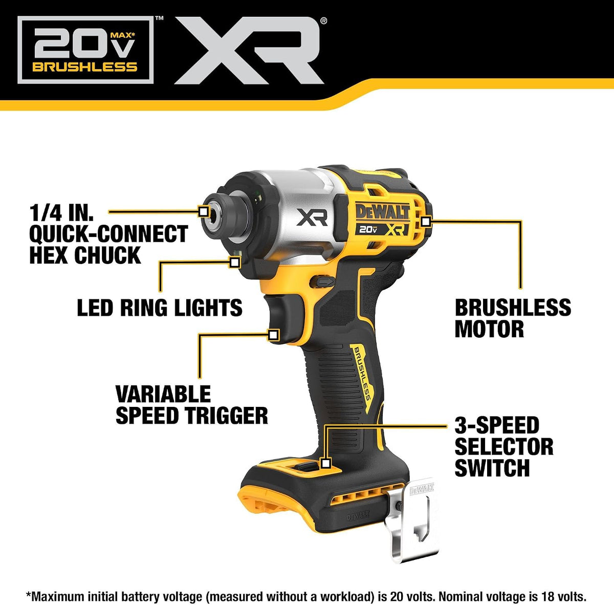 DEWALT Destornillador de impacto MAX XR de 20 V, par alto de 1\/4 p...