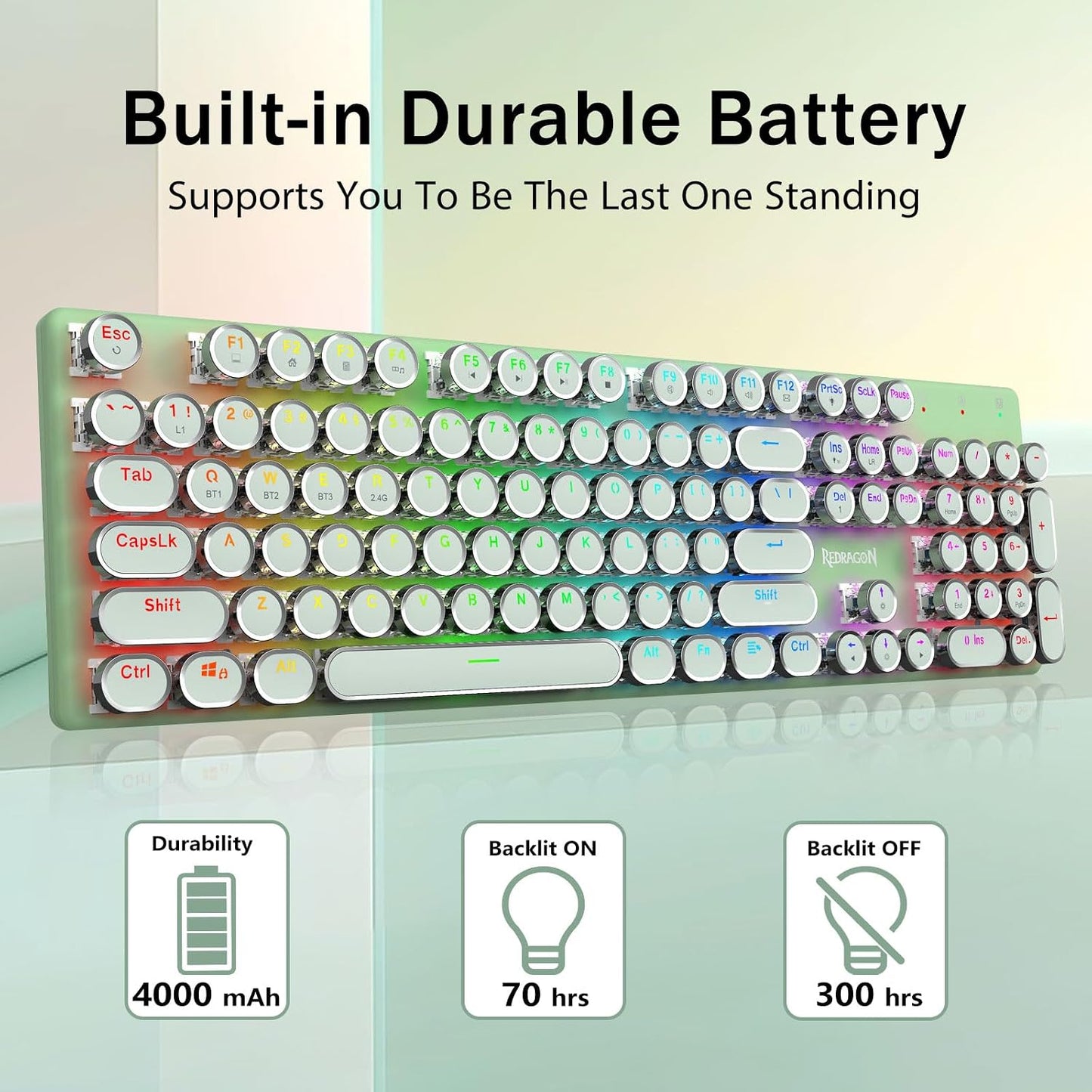 Redragon K710 Teclado mecánico inalámbrico para juegos, Bluetooth\/...