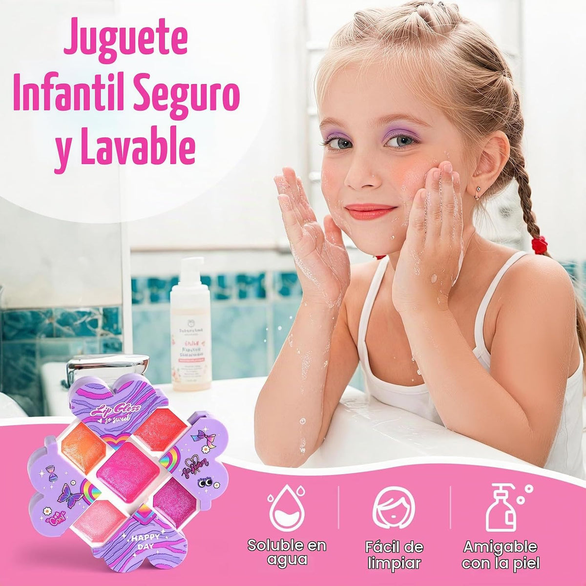 Cleboen Kit de maquillaje para niños para niñas, 12 piezas, juego d...