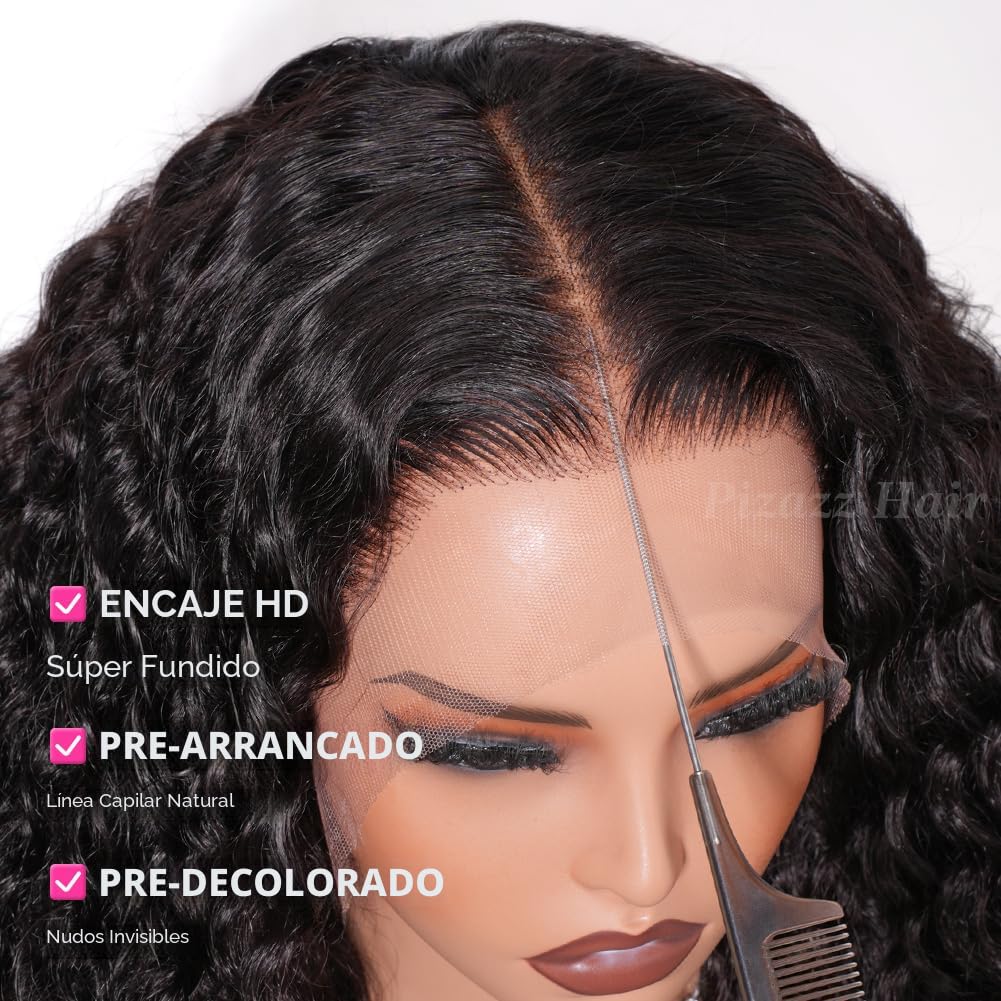 Pizazz Pelucas delanteras de encaje HD 13x4 Cabello humano Nudos pr...