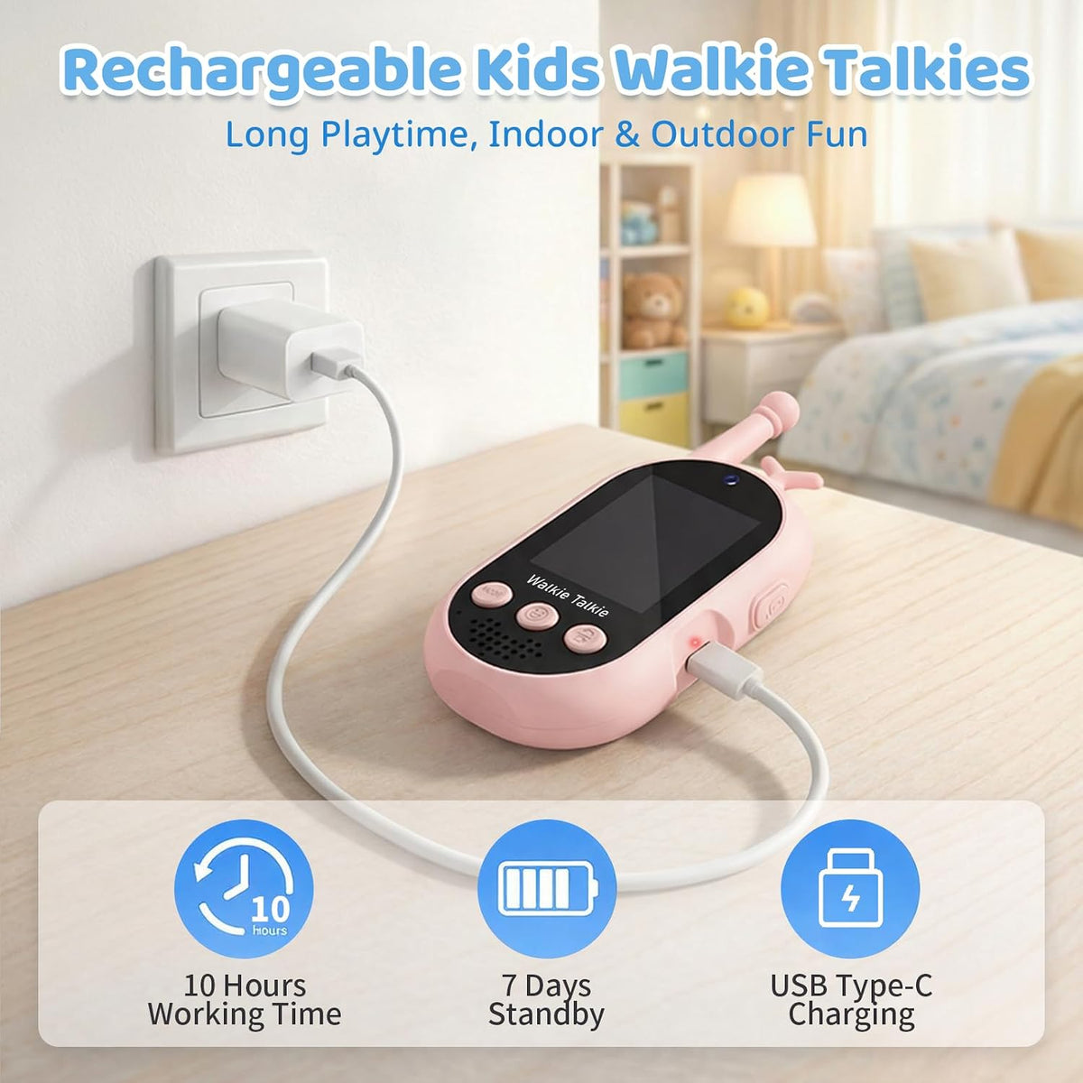 Walkie Talkies de video para niños, paquete de 2 recargables con pa...