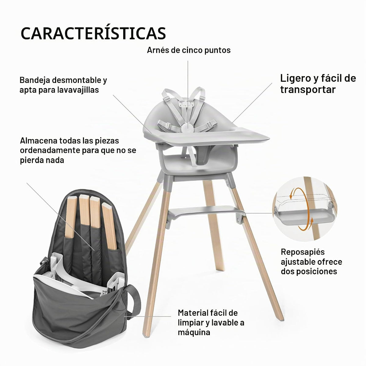 Stokke Clikk - Silla alta (gris nube) + bolsa de viaje (gris) - Sil...