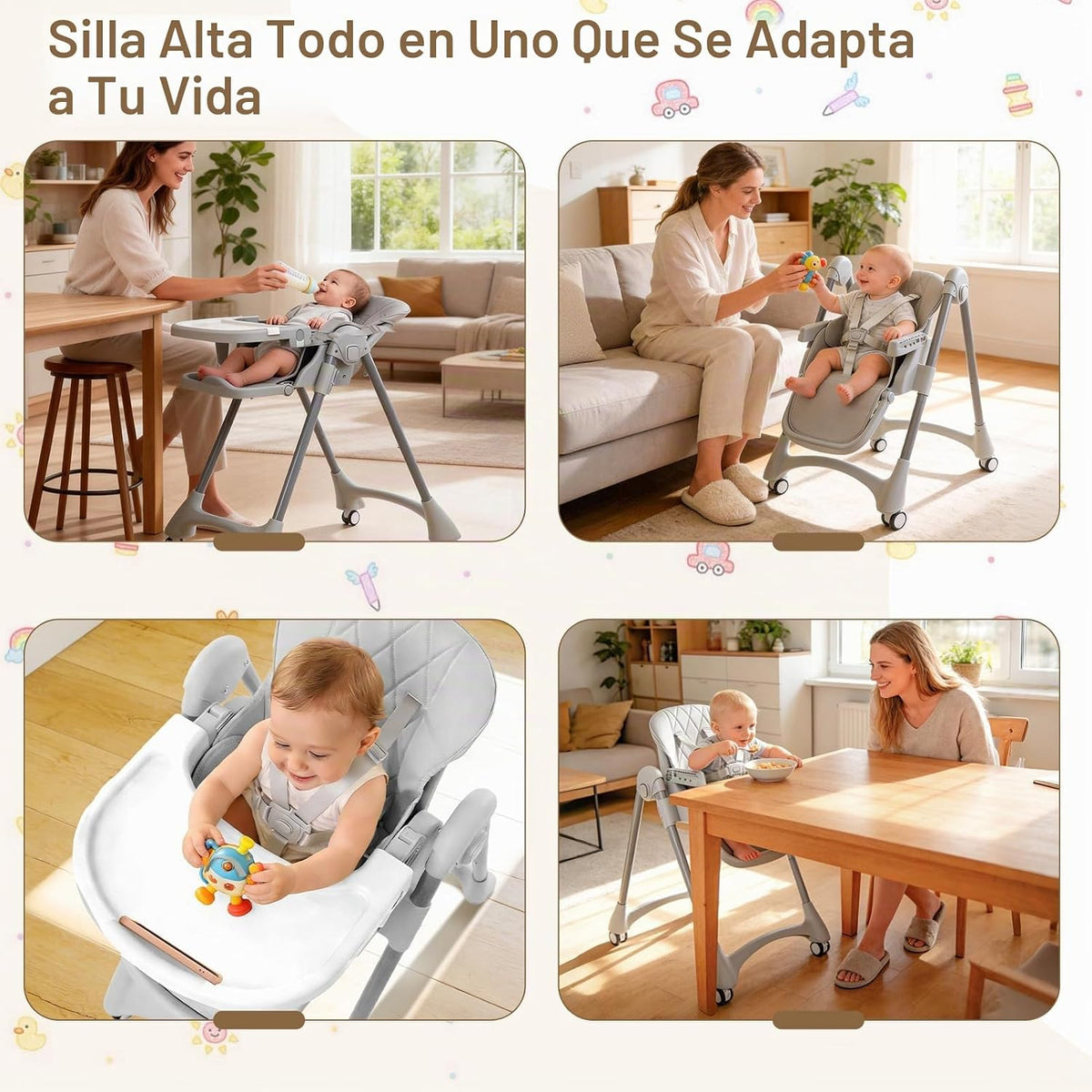 Tronas para bebés y niños pequeños, silla alta plegable para bebé c...