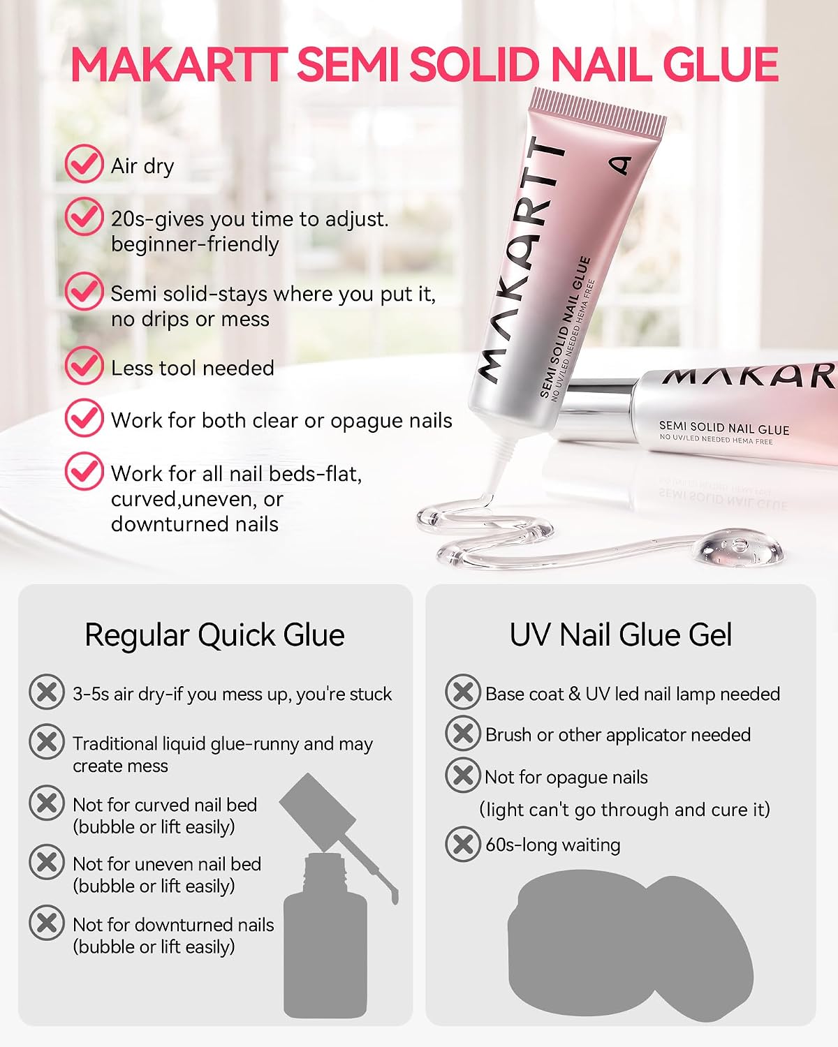 Pegamento para uñas a presión Makartt: 30 ml, 2 tubos grandes, semi...
