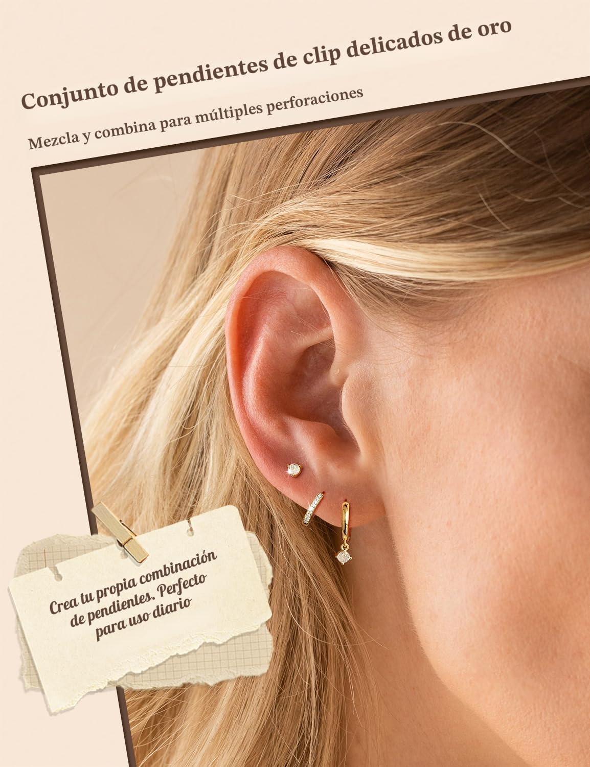 Freekiss Juego de 3 Pares de Aretes de Aro Dorados: Aretes Pequeños...