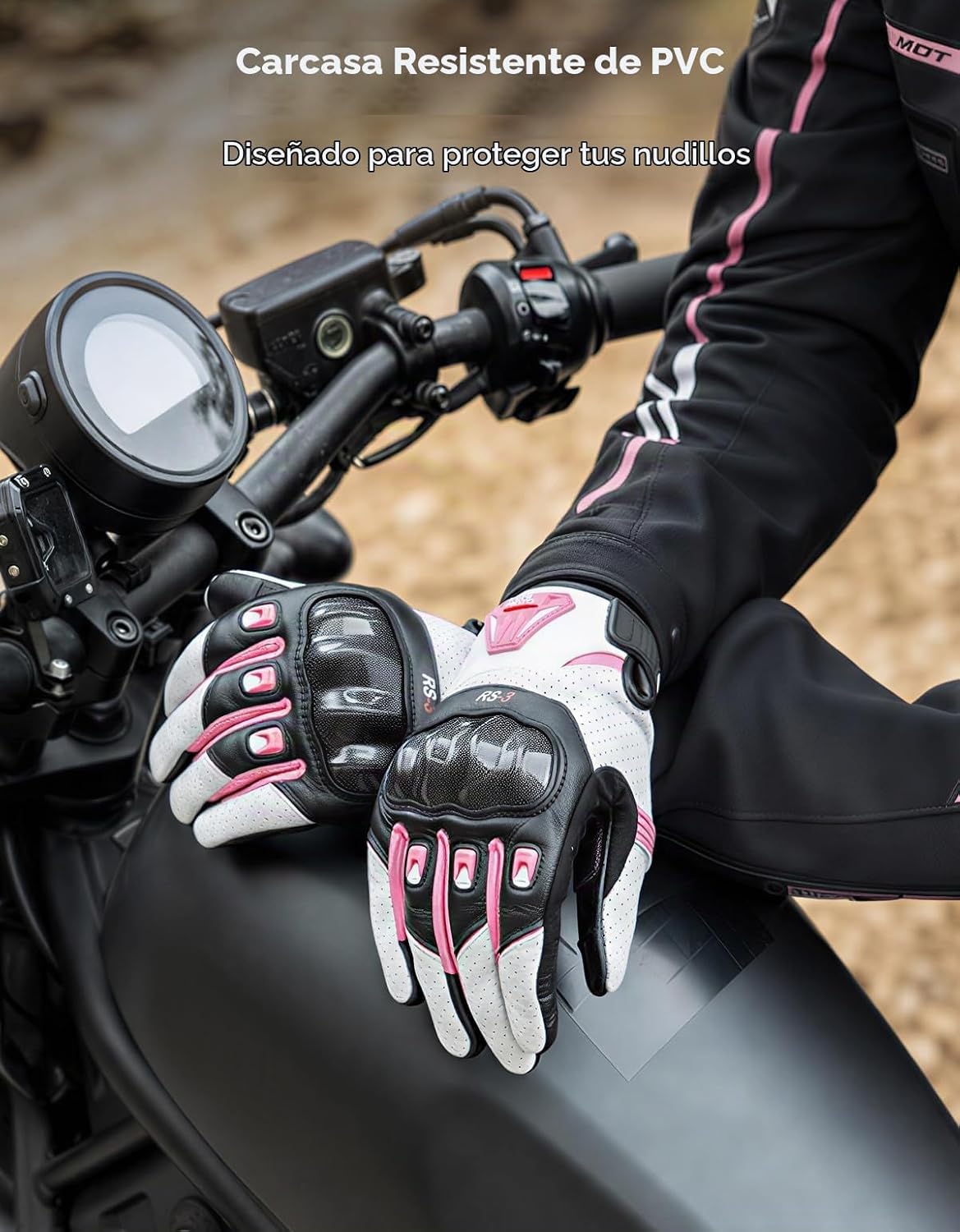 KEMIMOTO Guantes de motocicleta de piel de oveja para mujer, guante...