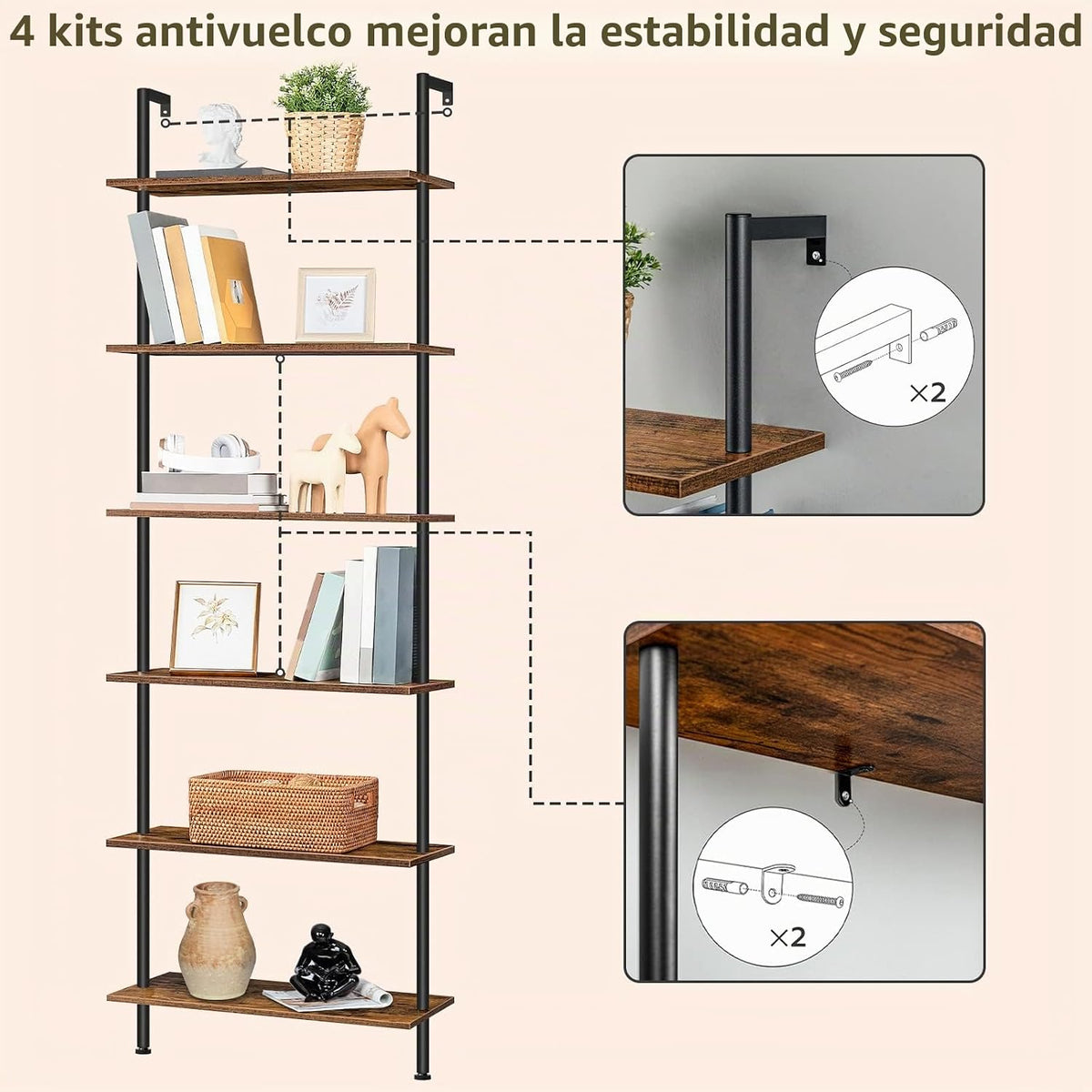 HOOBRO Estantería de escalera de bricolaje, estantería de pared de...