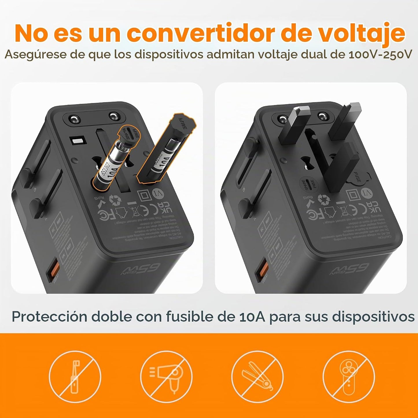 Adaptador de viaje universal TESSAN, adaptador de corriente interna...