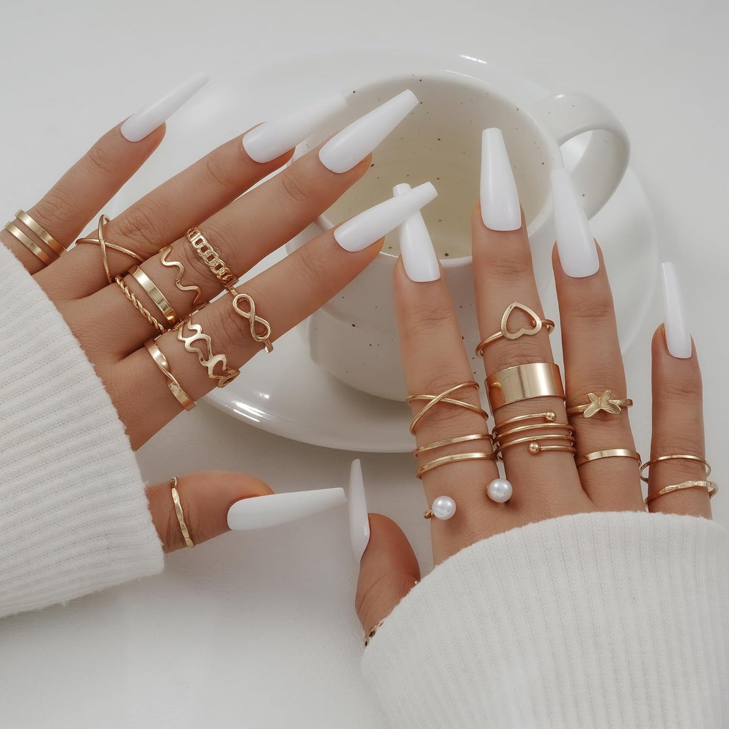 FAXHION Juego de 25 anillos apilables de oro para mujer, anillo de...
