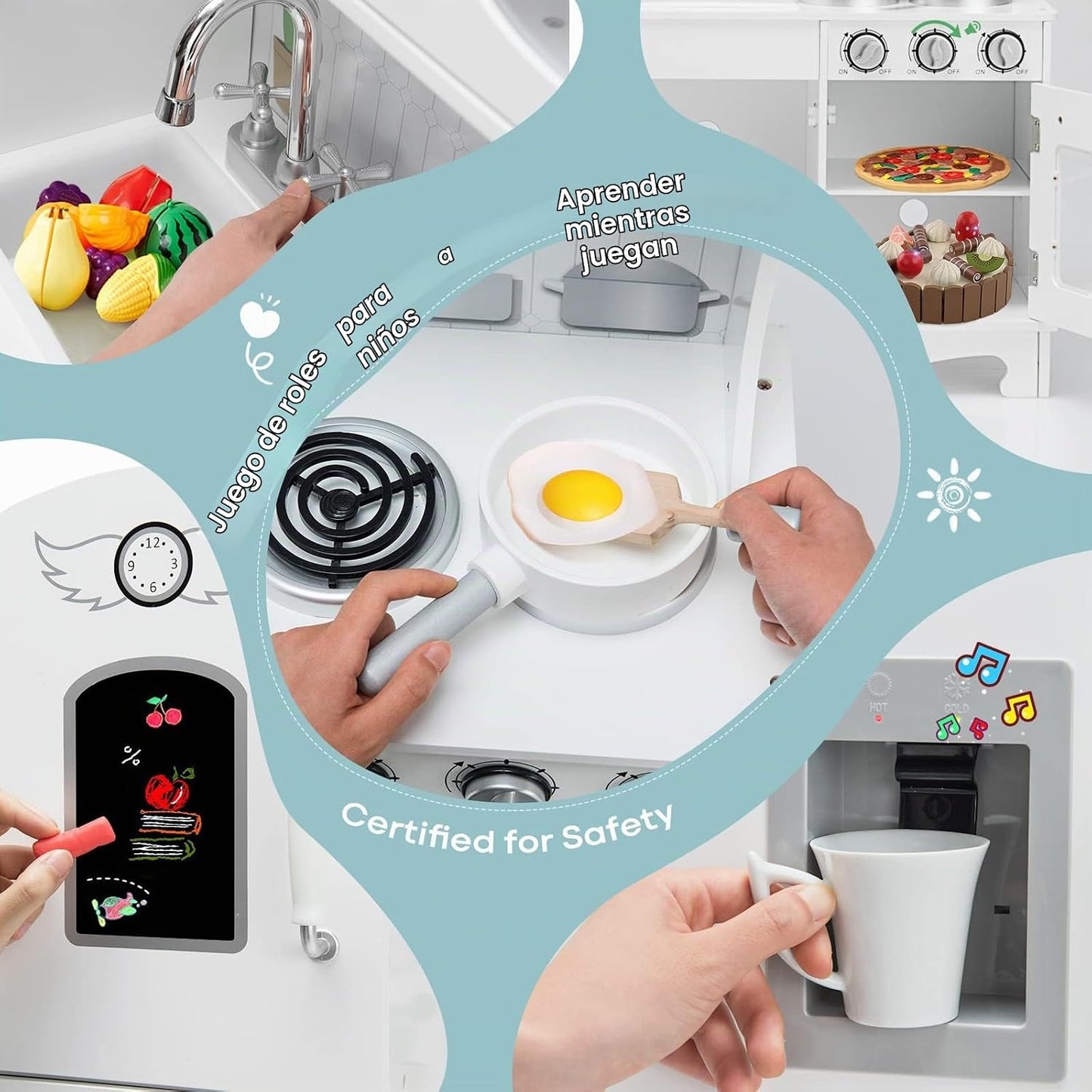 HONEY JOY Juego de Cocina para Niños, Cocina de Juguete de Madera p...