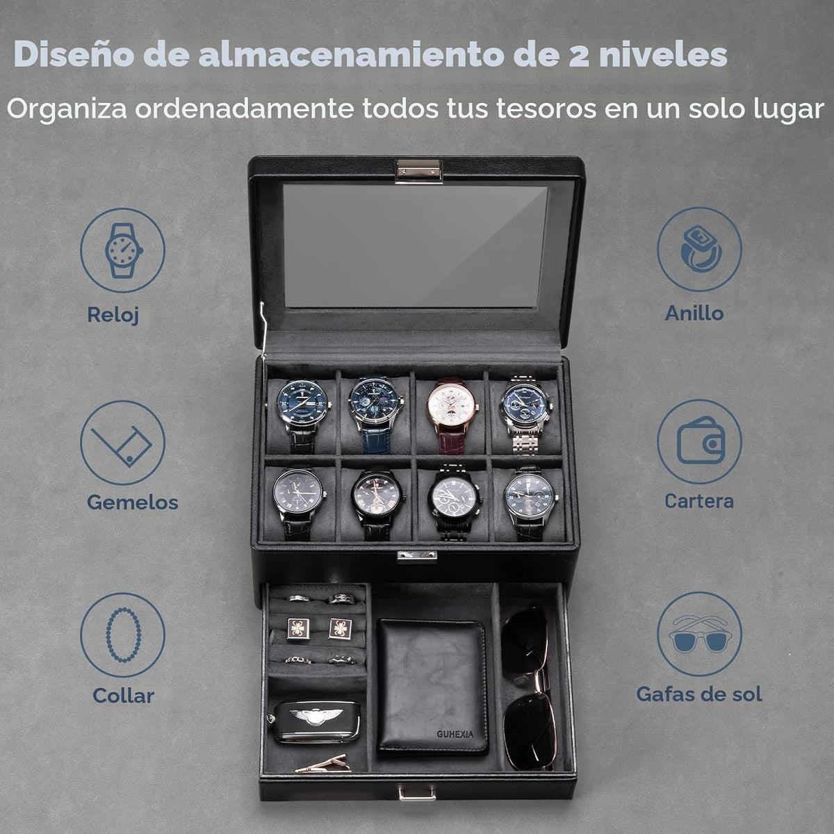 ProCase Caja de reloj premium para hombre, caja organizadora de joy...