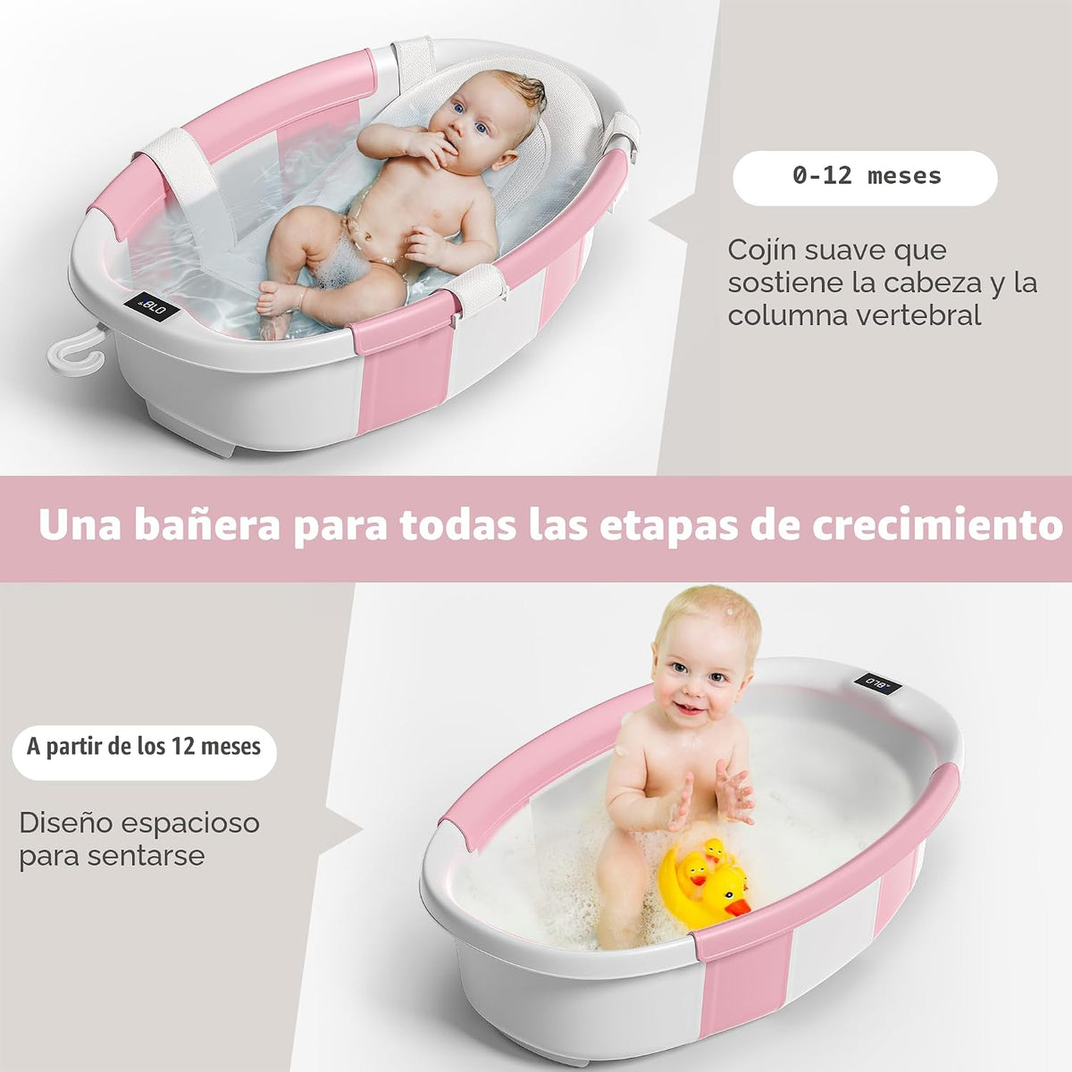 Bañera plegable para recién nacidos a niños pequeños de 0 a 36 mese...