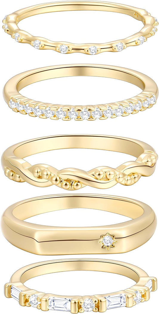 Anillos de oro para mujer sin deslustre, juego de anillos de nudill...