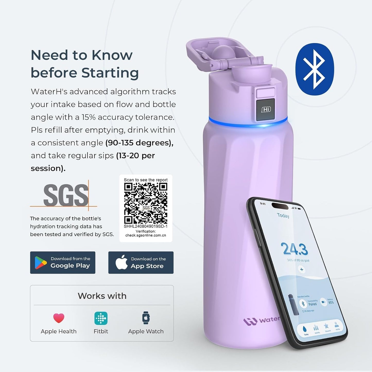 Boost - Botella de agua inteligente de 32 onzas, color morado + bot...