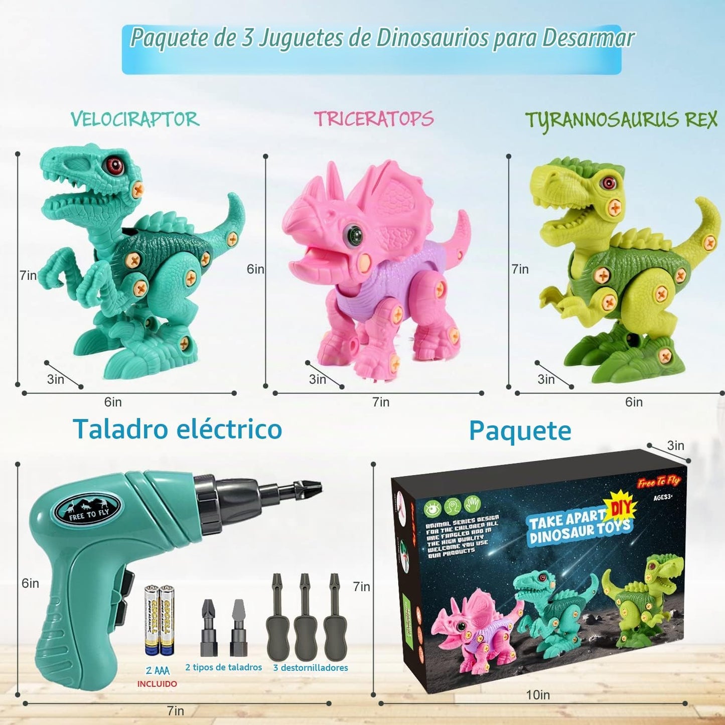 FREE TO FLY Juguetes de dinosaurio para niñas de 3, 4, 5, 6 años, j...