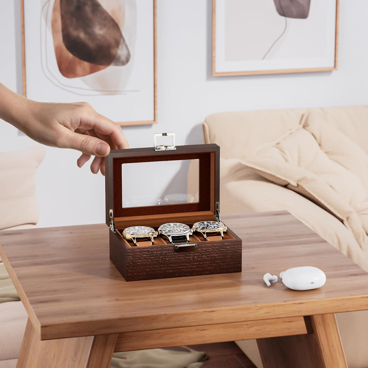 ProCase Caja de reloj de madera para hombres, vitrina de reloj de 3...