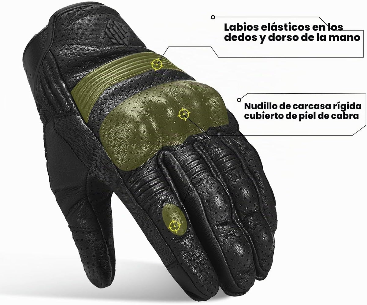 ILM Guantes de Cuero de Piel de Cabra para Motocicleta y Moto Depor...