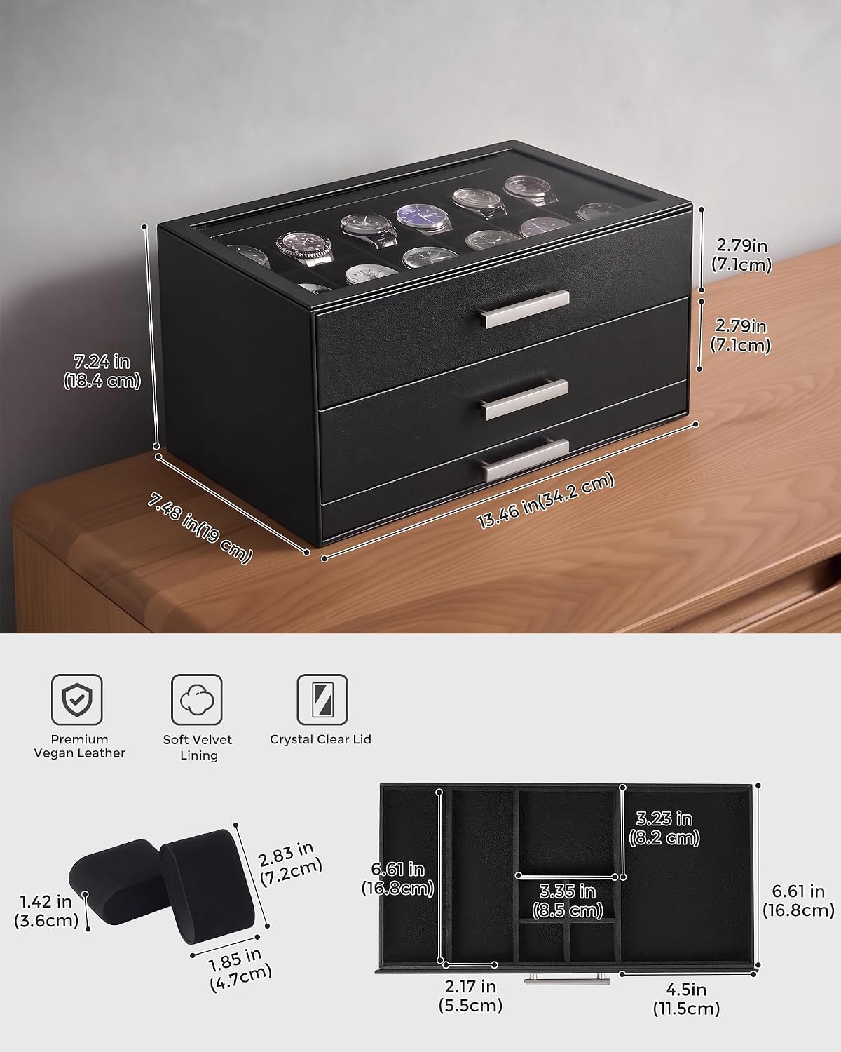 ProCase Caja de reloj de 24 ranuras para hombres, caja de cajones |...