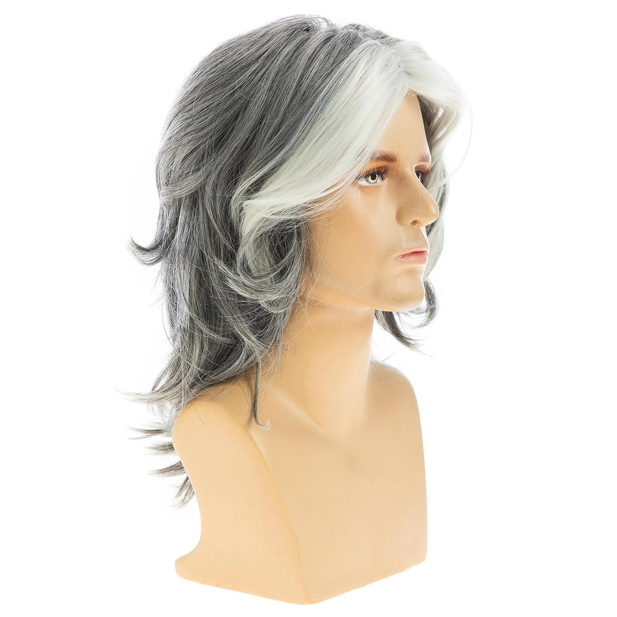 Baruisi Peluca para hombre, color gris, larga, recta, sintética, re...