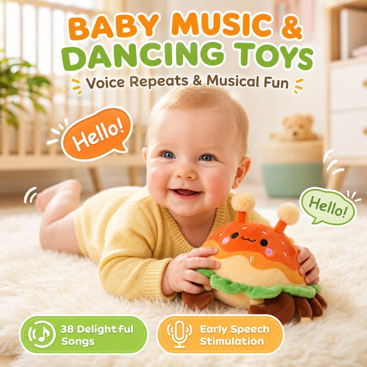 JoyCat Juguetes para bebés de 0 a 18 meses, juguete musical de cang...