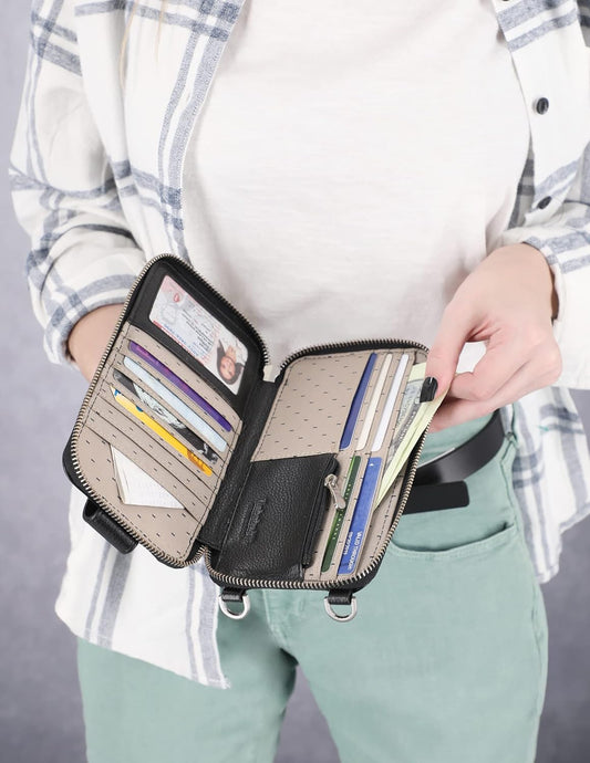 Timberland - Bolso cruzado de cuero RFID para teléfono de mujer