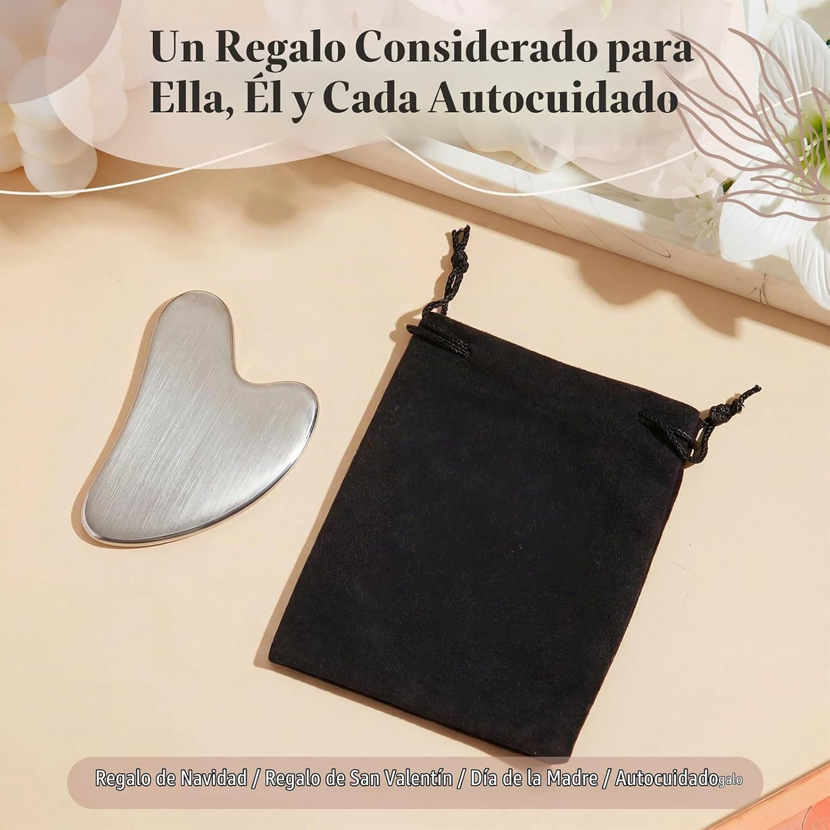 Nuanchu Herramienta facial Gua Sha de acero inoxidable 420, plata,...