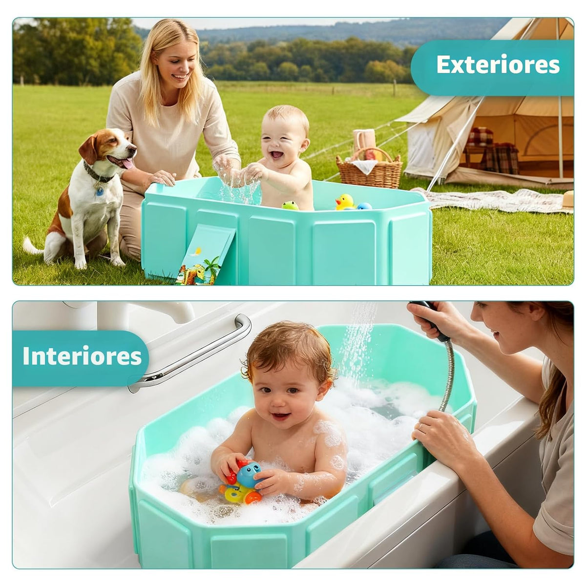 Bañera plegable para bebé, bañera para niños pequeños con tapón de...