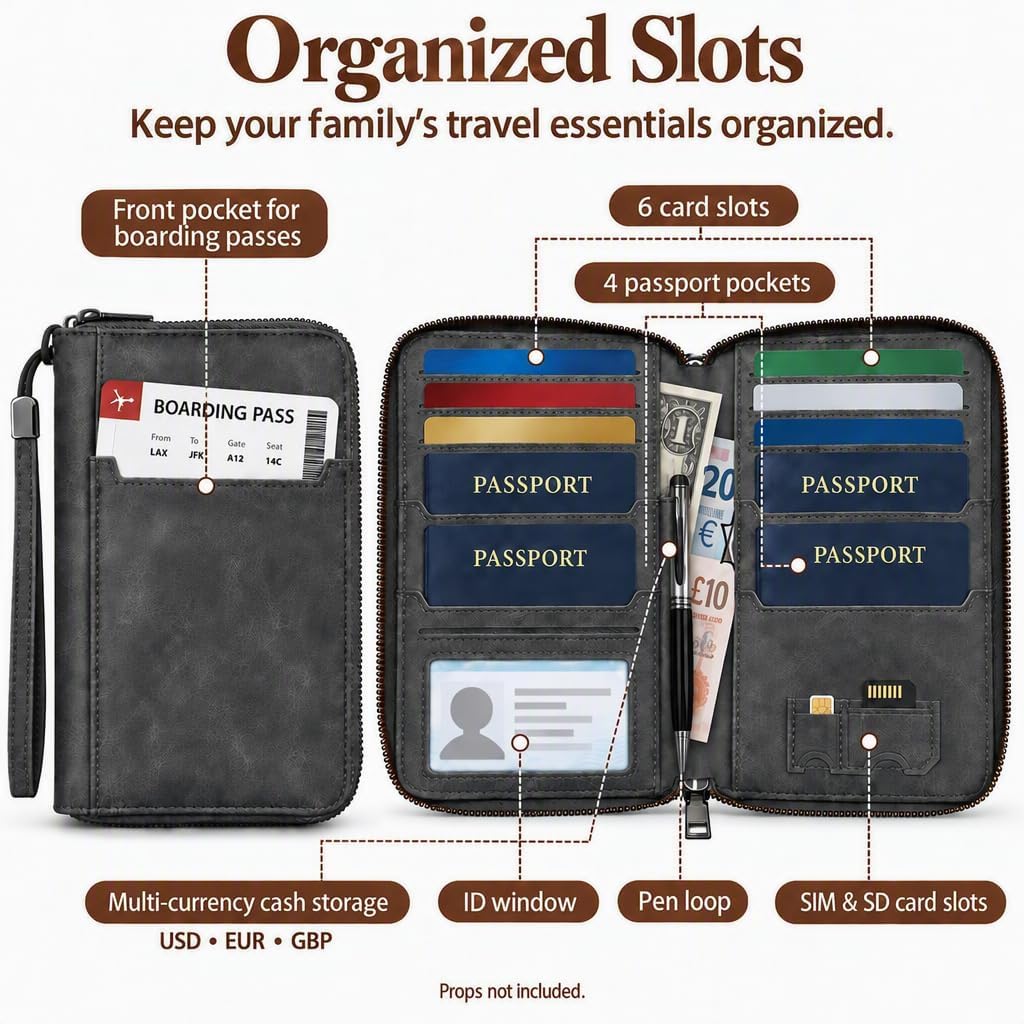 Soporte para pasaporte familiar para viajes, cartera de pasaporte c...