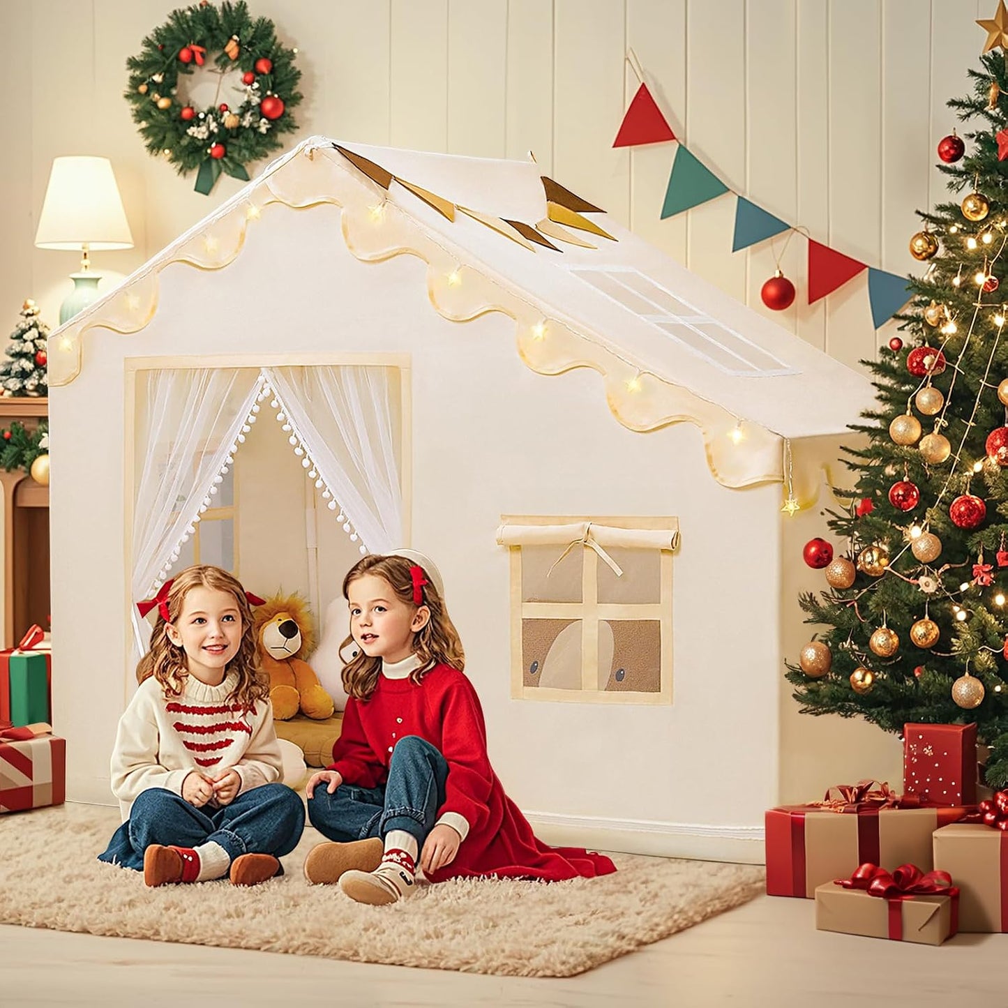 PIIKAGO Tienda de campaña para niños con alfombra, luces de estrell...