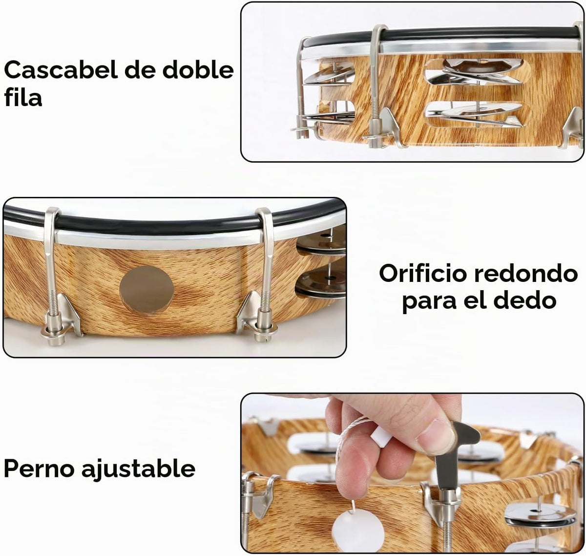 EASTROCK Pandereta de 8 pulgadas ajustable para adultos, panderetas...
