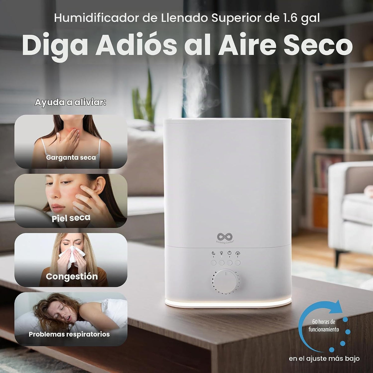Everlasting Comfort Humidificador grande de 6L para dormitorio, 28...