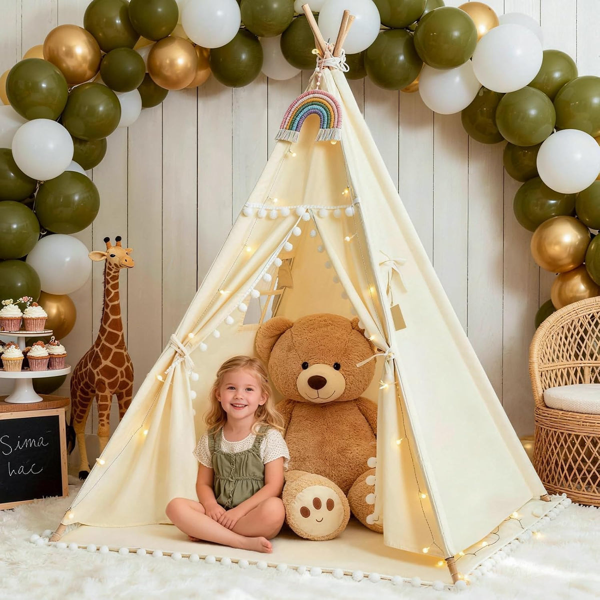 HalloDeer - Tienda de campaña tipi para niños con alfombrilla acolc...