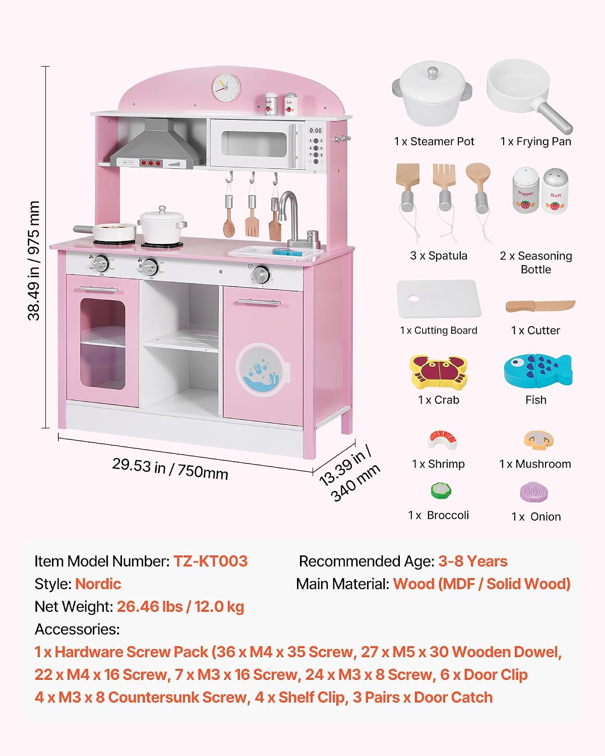 VEVOR Juego de cocina para niños, de madera, juego de cocina para n...