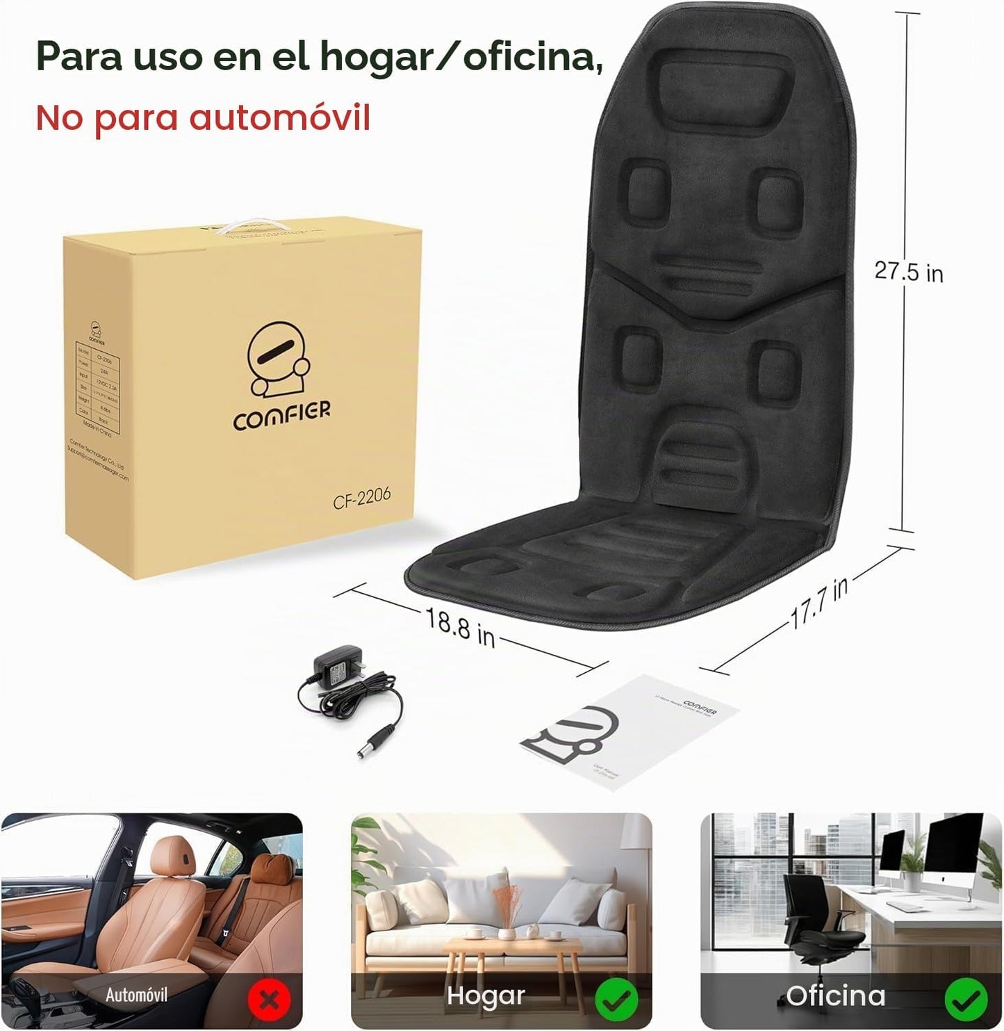 COMFIER Cojín de asiento de masaje con calor, 10 motores de vibraci...