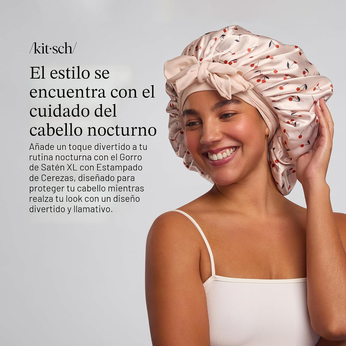 Kitsch Gorro de satén XL para dormir - Estampado de cereza | Más su...