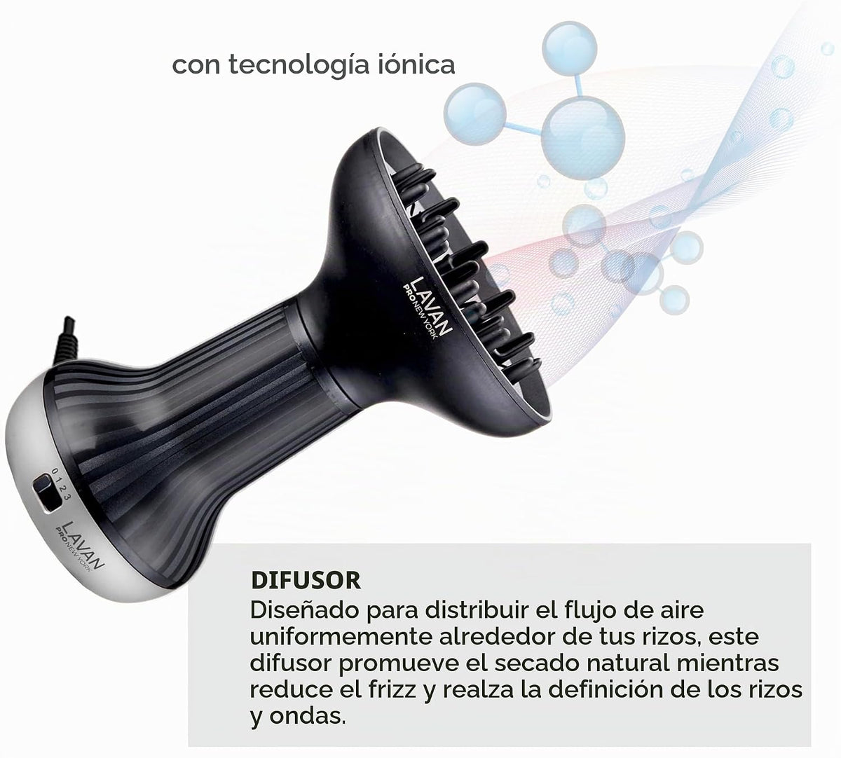 Secador de pelo difusor para cabello rizado, secador de pelo con te...