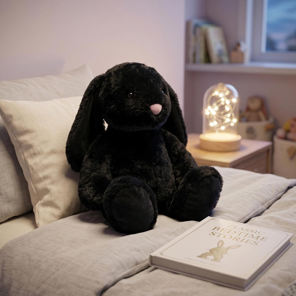 WEIGEDU Animal de Peluche Conejo Negro con Orejas Caídas, Juguete d...