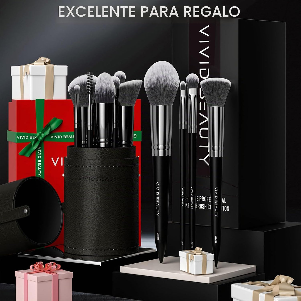 VIVID BEAUTY 18 brochas de maquillaje Pro Deluxe con estuche de via...