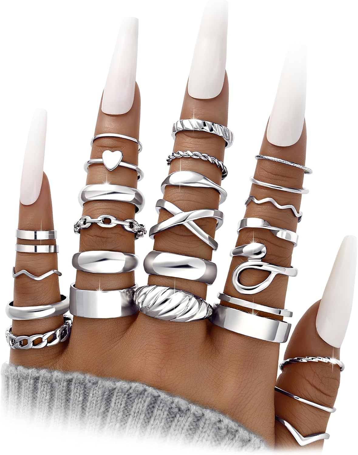 YEEZII Juego de 25 anillos dorados para nudillos para mujer, lindos...