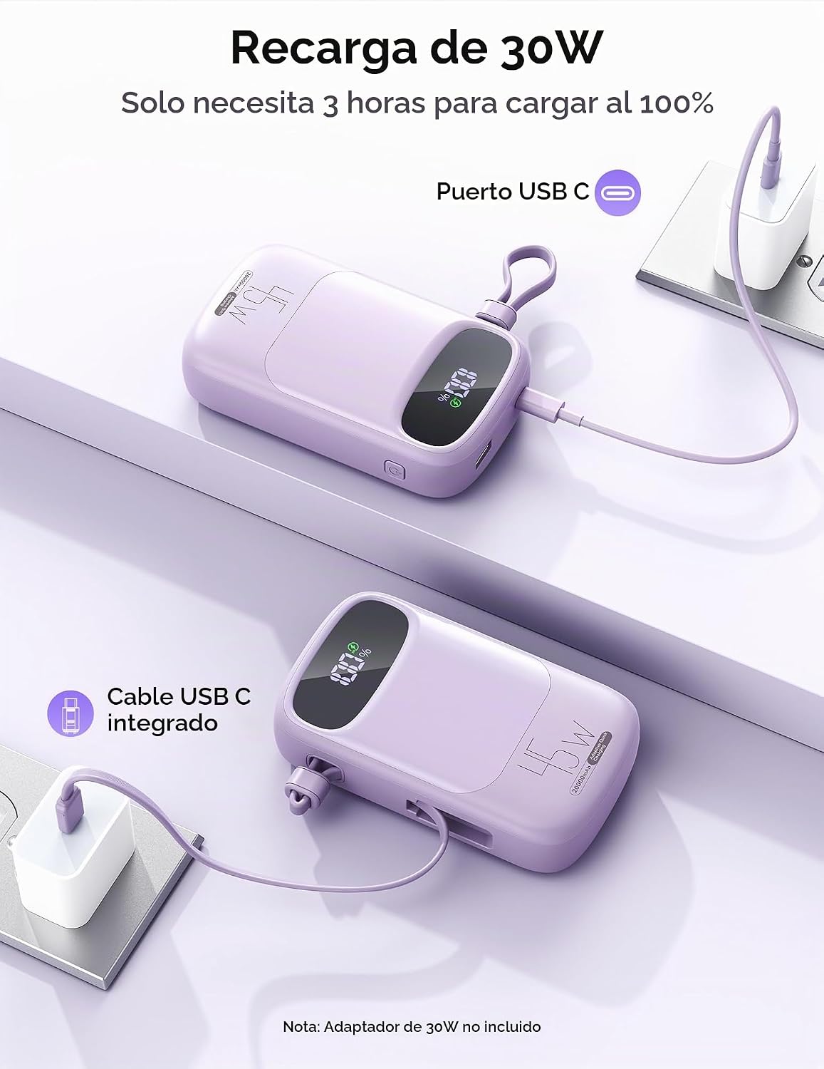 RETMSR Cargador Portátil 20000mAh 45W USB C Carga Rápida, Cable Inc...