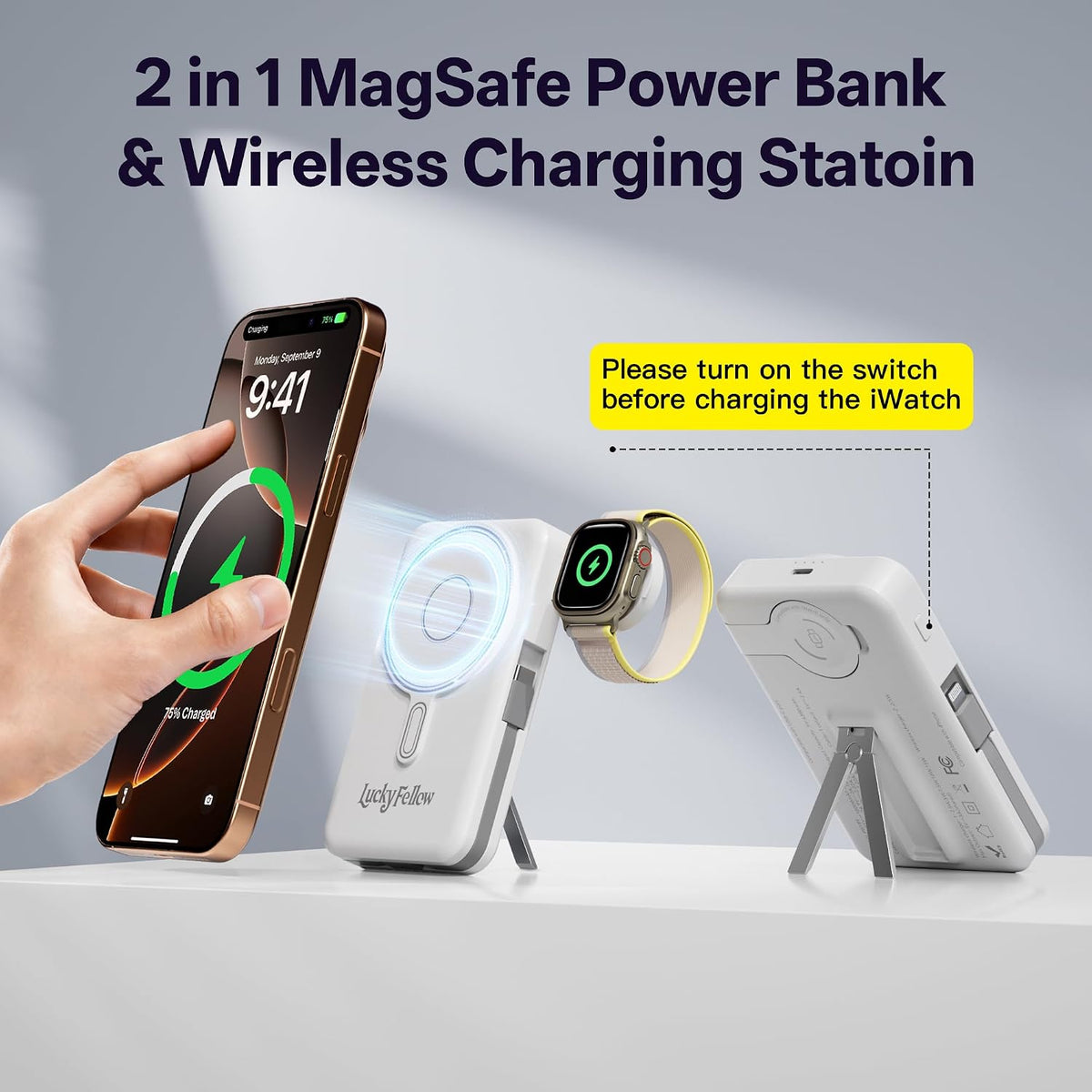 Cargador Portátil Magnético con Cables Integrados, Estación de Carg...