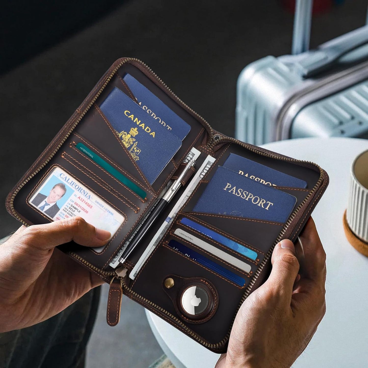 Polare - Funda para pasaporte de cuero de grano completo para hombr...