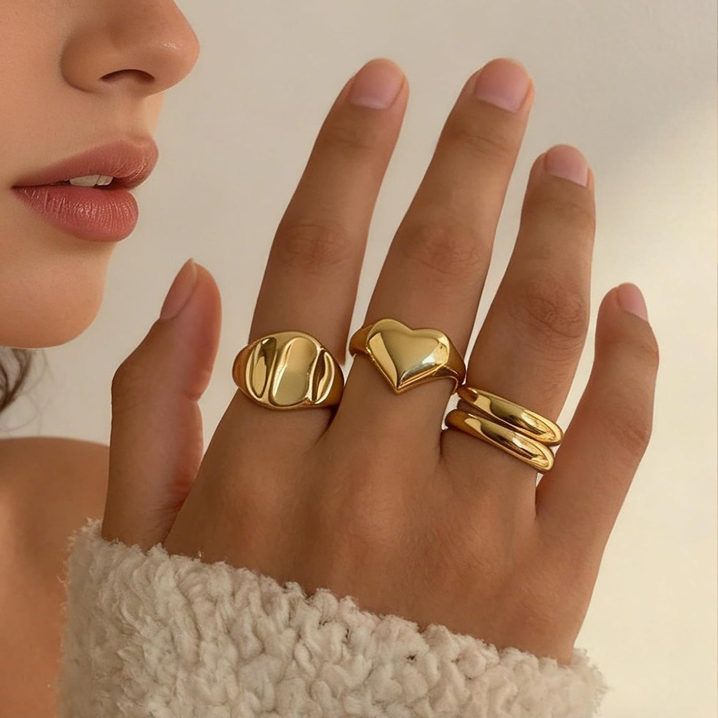 YEEZII Anillos Gruesos de Oro para Mujer Sin Deslustre, Anillo de P...