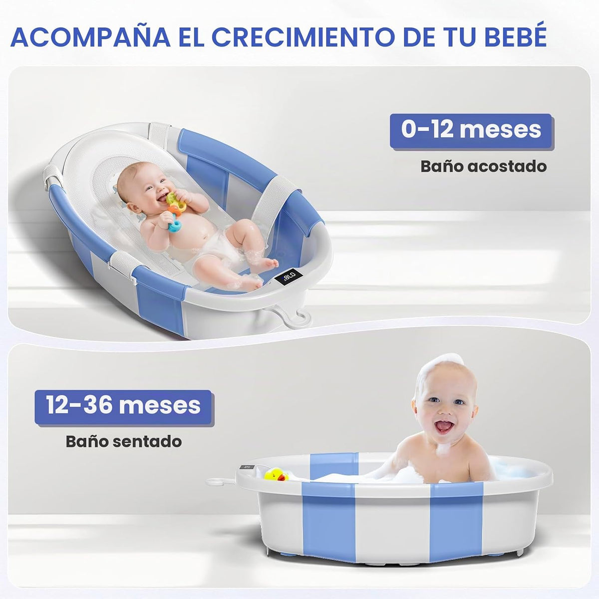 Bañera plegable para bebés, bañeras para bebés recién nacidos con c...