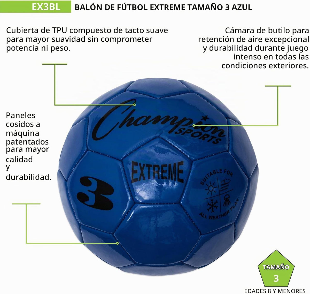 Champion Sports Extreme Series - Balón de fútbol \u2013 Tamaños 3,...