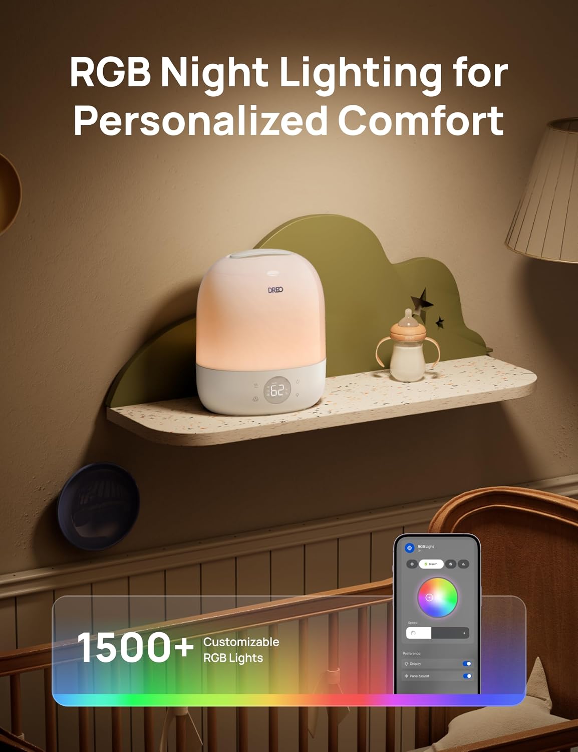 DREO Humidificadores inteligentes para dormitorio de bebé, 30H y 28...