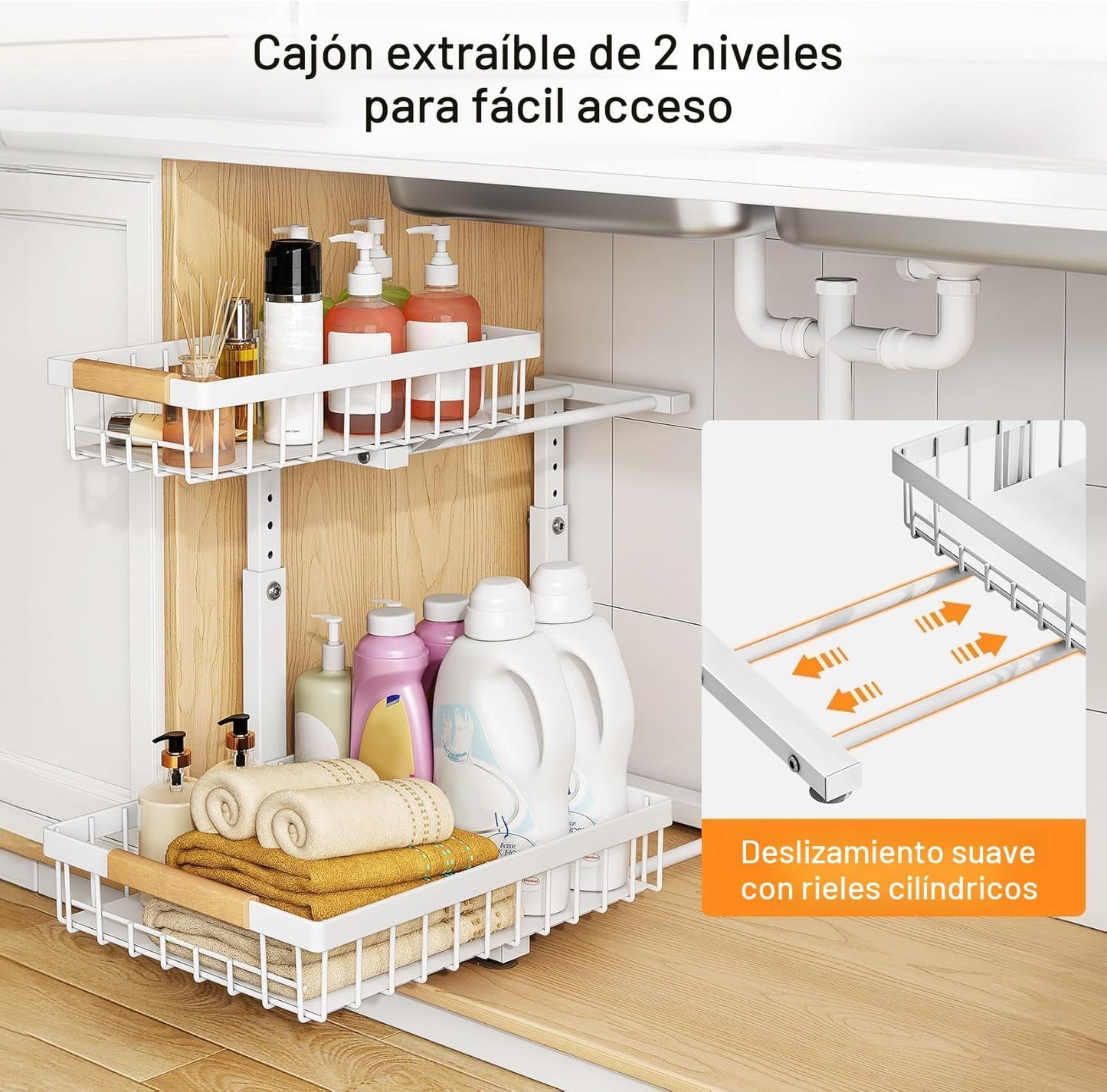 PXRACK Organizador para debajo del fregadero, altura ajustable, org...
